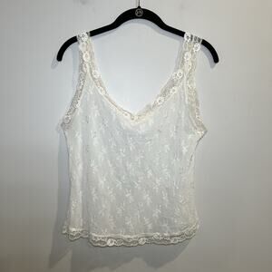vintage Arianne white‎ embossed bodice cami lace tank top Size Large